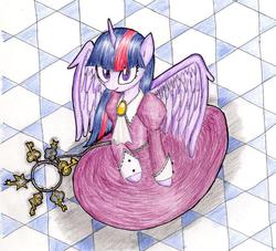 Size: 792x718 | Tagged: dead source, safe, artist:unousaya, twilight sparkle, alicorn, pony, g4, brooch, clothes, dress, female, jabot, jewelry, mare, solo, traditional art, twilight sparkle (alicorn)