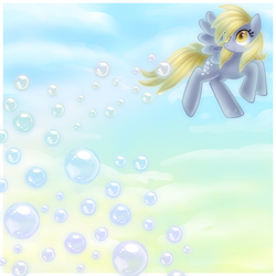 Size: 800x800 | Tagged: safe, artist:kawaii-desudesu, derpy hooves, pegasus, pony, g4, bubble, cute, female, mare, solo