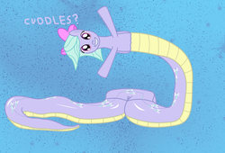 Size: 2000x1360 | Tagged: safe, artist:mightyshockwave, flitter, lamia, original species, snake, g4, female, hug, snakepony, solo