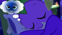 Size: 1920x1080 | Tagged: source needed, safe, edit, edited screencap, hundreds of users filter this tag, screencap, princess luna, spike, g4, dream, love, ship:spiluna, shipping, sleeping