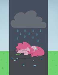 Size: 970x1253 | Tagged: safe, artist:saber-panda, pinkie pie, g4, balloon, balloon popping, cloud, crying, female, party horn, popped balloon, popping, rain, solo