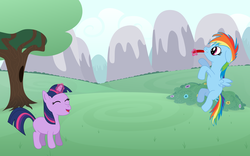 Size: 8000x4998 | Tagged: safe, artist:php11, artist:ragerer, rainbow dash, twilight sparkle, g4, absurd resolution, female, filly, filly rainbow dash, filly twilight sparkle, frisbee, lesbian, ship:twidash, shipping, vector