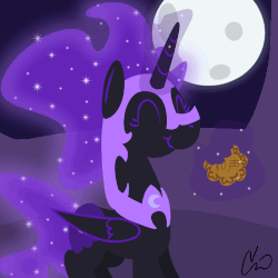 Size: 500x500 | Tagged: safe, artist:rivalcat, nightmare moon, g4, :t, animated, ask, chinese, cookie, discorded, discordnightmaremoon, eating, eyes closed, female, magic, moon, mooncake, nicemare moon, smiling, solo, telekinesis, tumblr