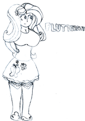 Size: 738x1041 | Tagged: safe, artist:unluckytoonlink, fluttershy, equestria girls, g4, breasts, busty fluttershy, drawing, female, monochrome, solo