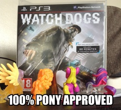 Size: 640x580 | Tagged: safe, blind bag, image macro, meme, playstation 3, pony toy, toy, watch dogs