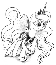 Size: 2550x2930 | Tagged: safe, artist:uminanimu, princess luna, g4, female, high res, monochrome, solo