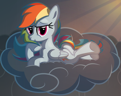 Size: 4093x3257 | Tagged: safe, artist:discorded, rainbow dash, g4, butt, cloud, female, light, plot, pose, rainbutt dash, solo