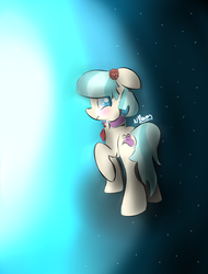 Size: 1024x1349 | Tagged: safe, artist:revan7747, coco pommel, g4, female, floppy ears, looking back, solo, space