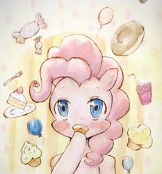 Size: 889x955 | Tagged: safe, artist:laurant, pinkie pie, g4, cake, cupcake, female, muffin, pixiv, solo, traditional art