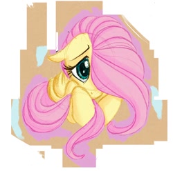 Size: 1240x1228 | Tagged: safe, artist:katseartist, fluttershy, g4, female, hair over one eye, shy, solo