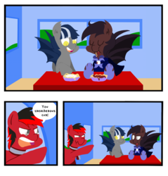 Size: 1000x1045 | Tagged: safe, artist:coggler, oc, oc only, oc:reddling, bat pony, pony, comic, scrunchy face