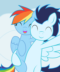 Size: 1024x1229 | Tagged: safe, artist:rulette, rainbow dash, soarin', pegasus, pony, g4, ^^, eyes closed, female, hug, male, mare, selfie, ship:soarindash, shipping, stallion, straight