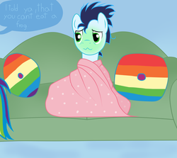 Size: 1024x913 | Tagged: safe, artist:rulette, rainbow dash, soarin', g4, female, green face, male, pillow, ship:soarindash, shipping, sick, straight