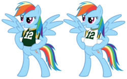Size: 4100x2550 | Tagged: safe, artist:cheezedoodle96, rainbow dash, pegasus, pony, g4, aaron rodgers, american football, bipedal, clothes, female, green bay packers, jersey, mare, nfl, simple background, solo, transparent background, vector, wisconsin