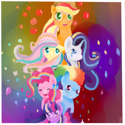 Size: 1000x1000 | Tagged: safe, artist:happy-heart-1, applejack, fluttershy, pinkie pie, rainbow dash, rarity, twilight sparkle, alicorn, pony, g4, female, mane six, mare, rainbow power, twilight sparkle (alicorn)