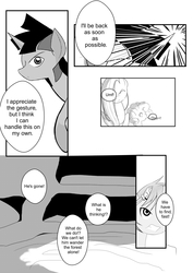 Size: 2203x3115 | Tagged: safe, artist:0ryomamikado0, fluttershy, pinkie pie, rainbow dash, twilight sparkle, comic:the unexpected love life of dusk shine, g4, comic, dusk shine, high res, monochrome, rule 63