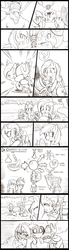 Size: 920x3320 | Tagged: safe, artist:droll3, applejack, fluttershy, rainbow dash, g4, choppershy, comic, crossover, fight, monochrome, monster point, one piece, tony tony chopper