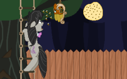 Size: 320x200 | Tagged: safe, artist:herooftime1000, octavia melody, bee, earth pony, pony, zombie, octavia in the underworld's cello, g4, beehive, disembodied head, fan game, female, fence, game, ladder, mare, oh crap, this will end in pain, tree