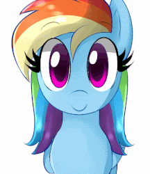 Size: 409x473 | Tagged: dead source, safe, artist:marytheechidna, rainbow dash, pegasus, pony, alternate hairstyle, animated, blinking, blue, cute, daaaaaaaaaaaw, dashabetes, diabetes, emofuri, eyes closed, female, girly, green, happy, head tilt, hnnng, looking at you, mare, nuzzling, orange, purple, red, simple background, smiling, so fucking happy, solo, sweet dreams fuel, tomboy taming, uguu, weapons-grade cute, white background, yellow