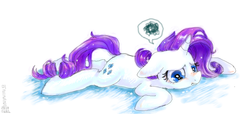 Size: 896x408 | Tagged: safe, artist:mirululu, rarity, pony, unicorn, g4, crying, emoticon, female, frustrated, funny, lying down, mare, prone, reaction image, sad, simple background, solo, speech bubble, teary eyes