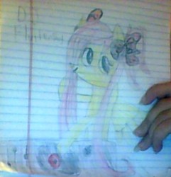Size: 364x377 | Tagged: safe, artist:gracie_cleopatra, cute, dj fluttershy, headphones, lined paper, solo, traditional art