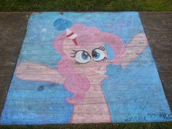 Size: 960x720 | Tagged: safe, artist:anabel-zee, pinkie pie, g4, chalk, chalk art, chalk drawing, hat, irl, party hat, party horn, solo, traditional art