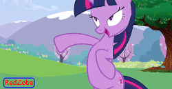 Size: 1048x541 | Tagged: safe, edit, screencap, twilight sparkle, a canterlot wedding, g4, angry, animated, blinking, female, frown, glare, gritted teeth, logic, mismatched eyes, pointing, raised eyebrow, snorting, solo, underhoof