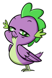 Size: 1440x2160 | Tagged: safe, artist:thecheeseburger, spike, bird, g4, bedroom eyes, birdified, derp, fangs, male, simple background, smiling, smirk, solo, species swap, transparent background, wat