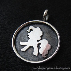 Size: 500x500 | Tagged: safe, artist:strzygon, pinkie pie, g4, craft, etsy, irl, jewelry, no face, pendant, photo, silver, solo, traditional art