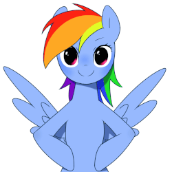Size: 1100x1100 | Tagged: safe, artist:30clock, rainbow dash, pegasus, pony, semi-anthro, g4, animated, bipedal, emofuri, female, frame by frame, looking at you, mare, simple background, smiling, solo, spread wings, white background