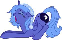 Size: 10000x6538 | Tagged: safe, artist:kysss90, artist:silfoe, princess luna, pony, absurd resolution, backbend, cute, eyes closed, female, filly, floppy ears, hat, morning ponies, nightcap, open mouth, s1 luna, simple background, solo, stretching, transparent background, vector, woona, yawn