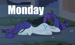 Size: 643x387 | Tagged: safe, screencap, rarity, castle mane-ia, g4, my little pony: friendship is magic, female, image macro, meme, monday, solo