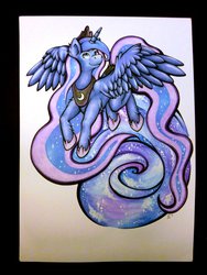 Size: 1024x1365 | Tagged: safe, artist:toastylynx, princess luna, g4, female, flying, solo, traditional art