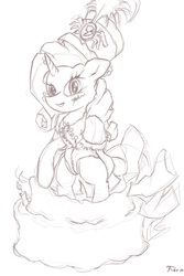Size: 821x1230 | Tagged: artist needed, safe, rarity, pony, unicorn, g4, ancient wonderbolts uniform, clothes, female, grayscale, hat, mare, monochrome, popping out of a cake, sgt. rarity, shako, solo, under siege, uniform