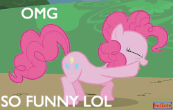 Size: 722x462 | Tagged: safe, edit, edited screencap, screencap, pinkie pie, g4, griffon the brush off, animated, female, laughing, reaction image, solo, stomping