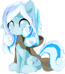 Size: 4470x5087 | Tagged: safe, artist:an-m, oc, oc only, oc:snowdrop, pegasus, pony, absurd resolution, chest fluff, cloak, clothes, ear fluff, female, filly, fluffy, leg fluff, simple background, sitting, smiling, solo, transparent background, vector
