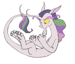Size: 905x775 | Tagged: safe, artist:carnifex, oc, oc only, oc:dementia, hybrid, interspecies offspring, offspring, parent:discord, parent:princess celestia, parents:dislestia, simple background, solo, white background