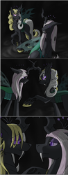 Size: 800x2044 | Tagged: safe, artist:smilydon, fleur-de-lis, oc, oc only, oc:queen papillon, oc:queen vaspira, changeling, changeling queen, g4, changeling oc, changeling queen oc, changelingified, female, purple changeling, species swap, yellow changeling