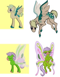 Size: 1156x1474 | Tagged: safe, artist:malliya, oc, oc only, hybrid, pony, butterfly wings, female, flying, freckles, mare, solo