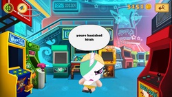Size: 1136x640 | Tagged: safe, princess celestia, g4, arcade game, banishment, beat the boss, solo, speech bubble, talking to viewer