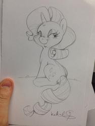 Size: 600x800 | Tagged: safe, artist:katiecandraw, rarity, g4, female, monochrome, sketch, solo, traditional art