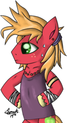 Size: 509x926 | Tagged: safe, artist:zsparkonequus, big macintosh, earth pony, pony, g4, clothes, crossover, final fantasy vi, male, sabin rene figaro, solo, stallion, sweat