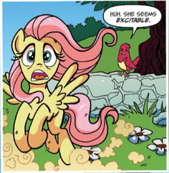Size: 318x326 | Tagged: safe, idw, fluttershy, bird, pegasus, pony, g4, comic, female, mare