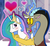 Size: 730x670 | Tagged: safe, artist:celestiathegreatest, artist:chibi-n92, discord, princess celestia, g4, blushing, collaboration, female, heart, male, ship:dislestia, shipping, straight