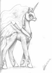 Size: 1537x2174 | Tagged: safe, artist:bucky96, nightmare moon, alicorn, pony, g4, female, grayscale, mare, monochrome, solo, traditional art