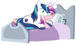 Size: 750x450 | Tagged: safe, artist:dm29, princess cadance, shining armor, g4, bed, cute, duo, hug, simple background, transparent background