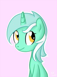 Size: 772x1035 | Tagged: safe, artist:milkshake1417, lyra heartstrings, pony, unicorn, g4, female, pink background, simple background, smiling, solo