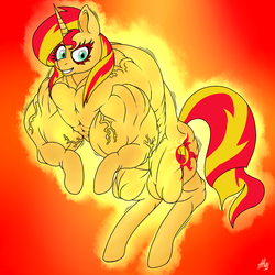 Size: 1024x1024 | Tagged: safe, artist:baronbulge, sunset shimmer, pony, unicorn, g4, female, growth, muscles, overdeveloped muscles, solo, sunset lifter, vein