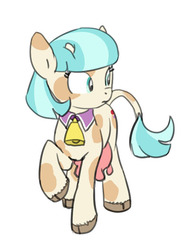 Size: 472x610 | Tagged: dead source, safe, artist:carnifex, coco pommel, cow, g4, cloven hooves, cowcow pommel, cowified, dangerously cute, female, simple background, solo, species swap, udder