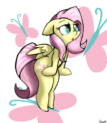 Size: 1300x1500 | Tagged: safe, artist:ramott, fluttershy, pegasus, semi-anthro, g4, female, floppy ears, leaning forward, simple background, solo, stoned